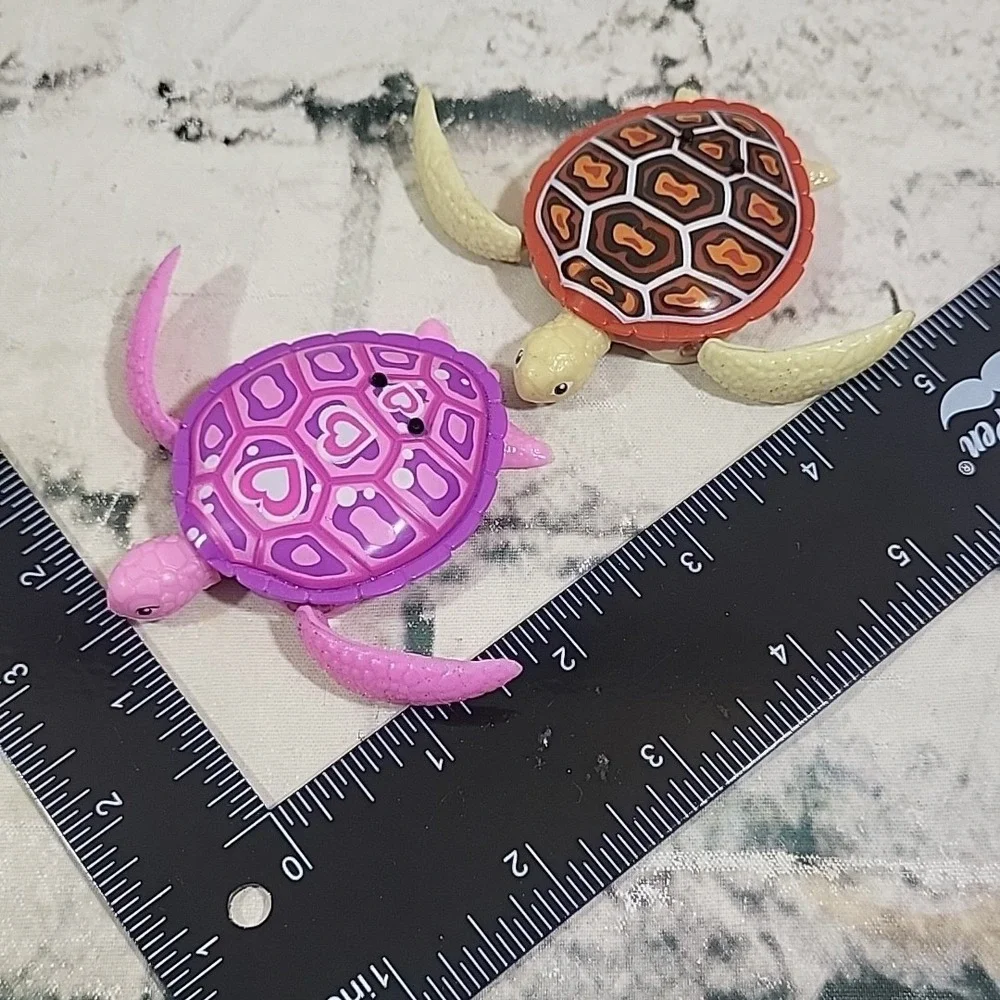 Zuru Robo Alive Tiny Turtles Lot Of 2 Pink Brown Water Activated Swimming WORKS